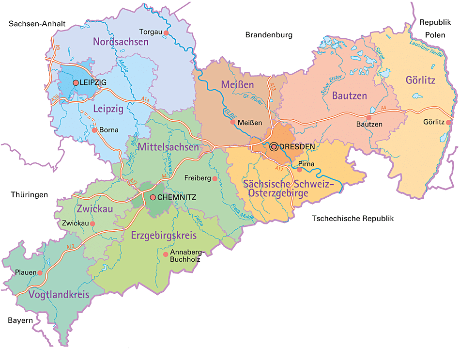 Landkreiskarte Bundesland Sachsen